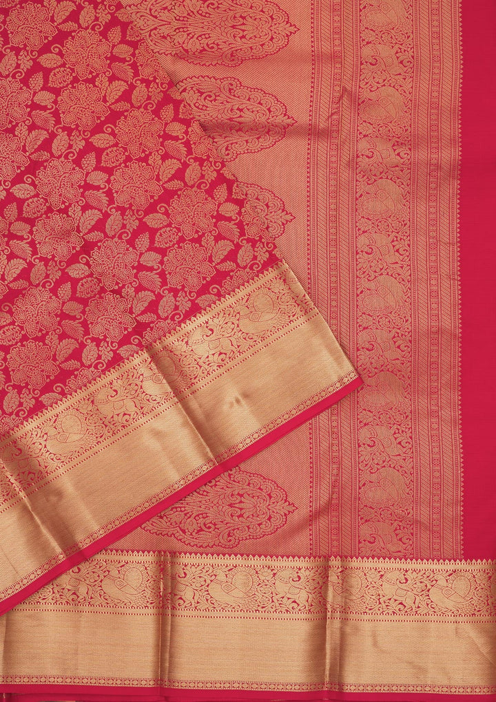 Red Zariwork Pure Silk Saree-Koskii