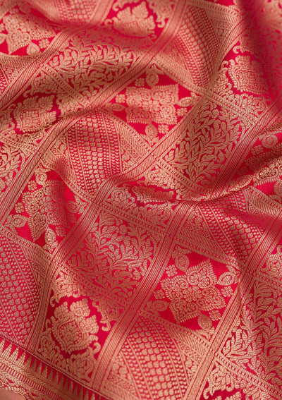 Red Zariwork Pure Silk Saree-Koskii