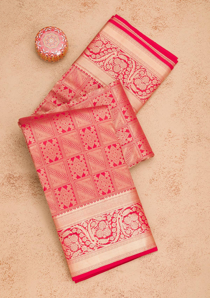 Red Zariwork Pure Silk Saree-Koskii