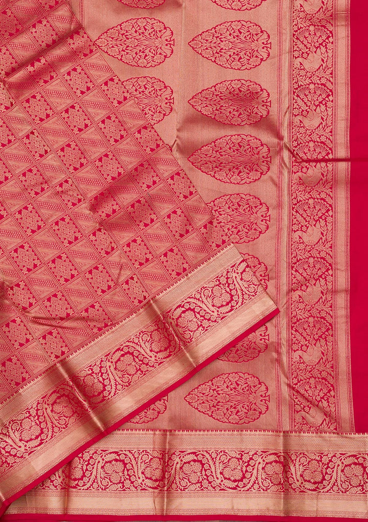 Red Zariwork Pure Silk Saree-Koskii