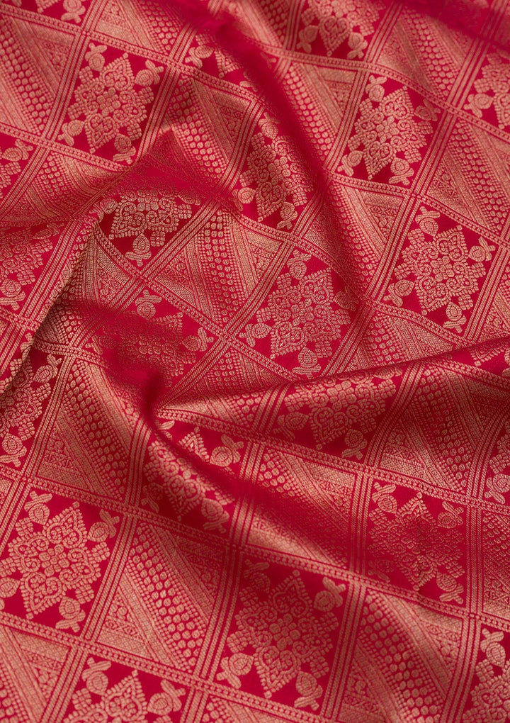 Red Zariwork Pure Silk Saree-Koskii