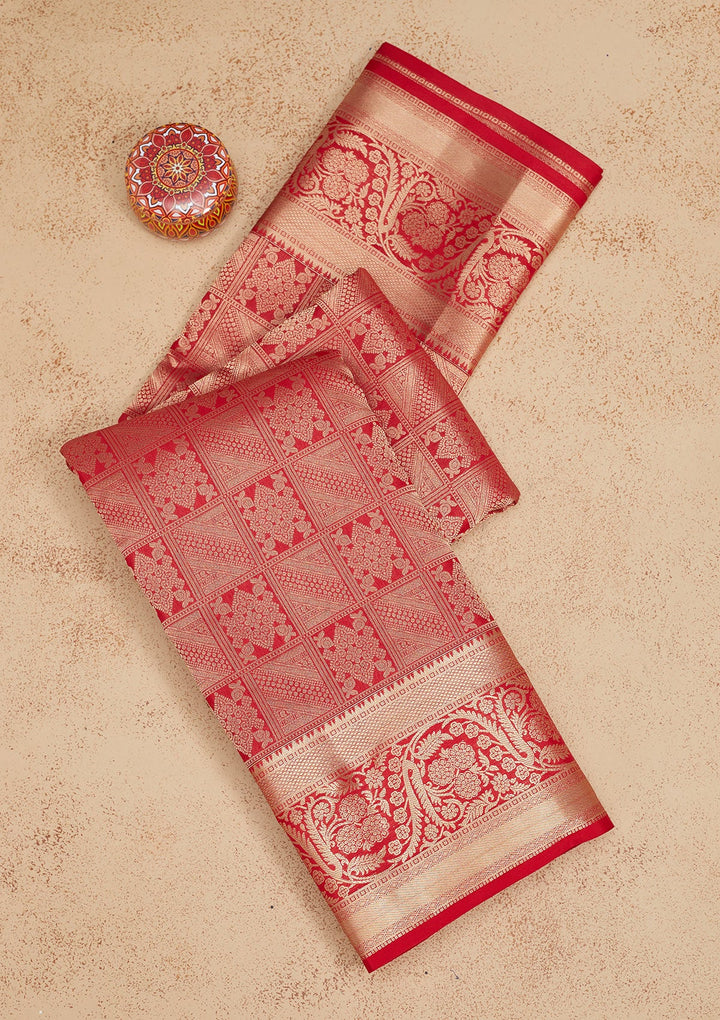 Red Zariwork Pure Silk Saree-Koskii