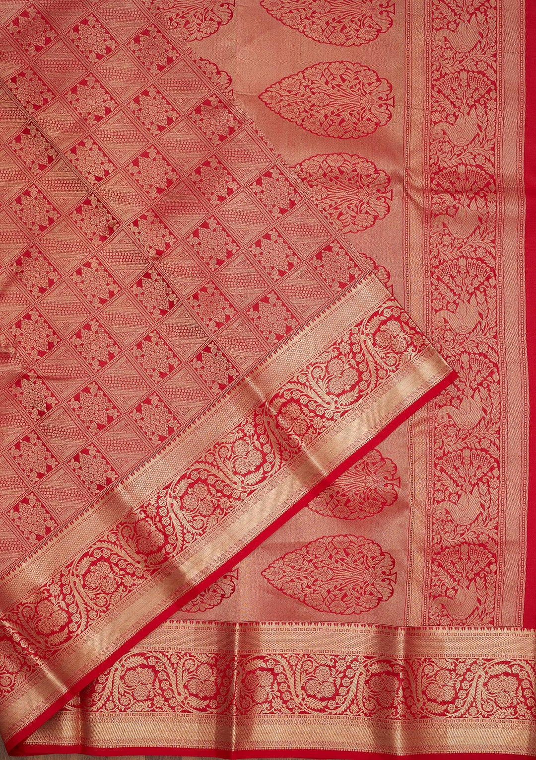 Red Zariwork Pure Silk Saree-Koskii