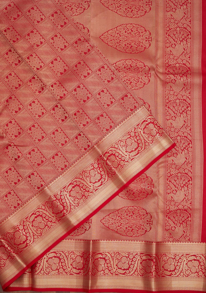 Red Zariwork Pure Silk Saree-Koskii