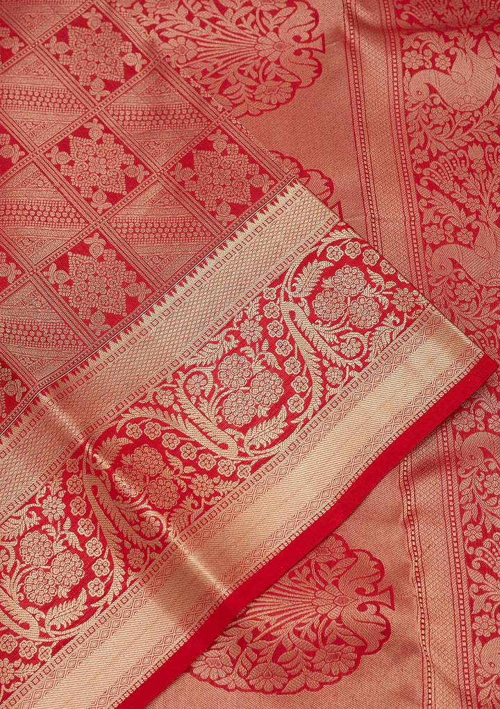 Red Zariwork Pure Silk Saree-Koskii