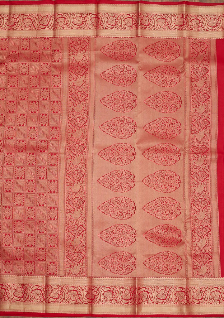 Red Zariwork Pure Silk Saree-Koskii