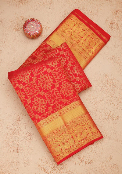 Red Zariwork Pure Silk Saree-Koskii