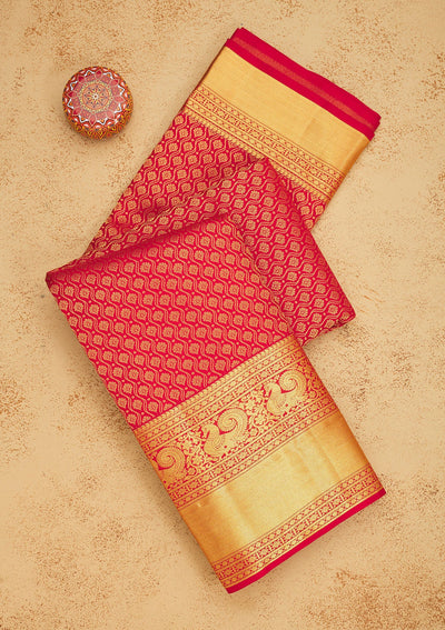 Red Zariwork Pure Silk Saree-Koskii