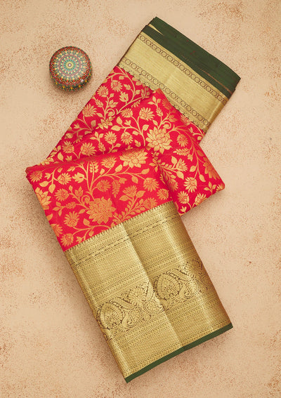 Red Zariwork Pure Silk Saree-Koskii