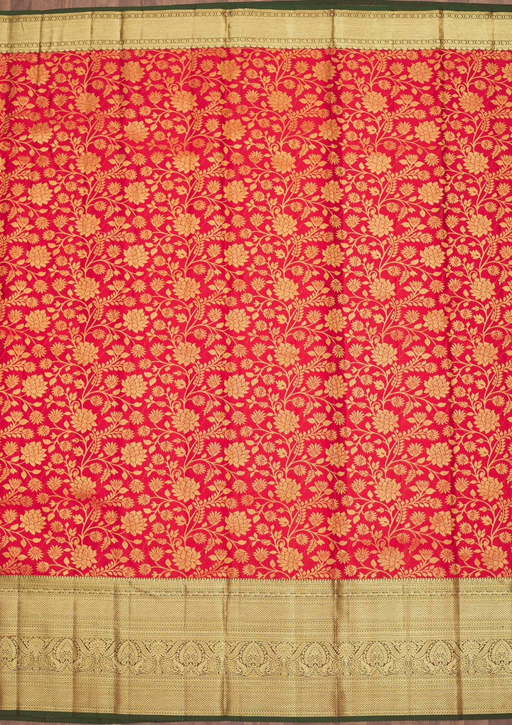 Red Zariwork Pure Silk Saree-Koskii