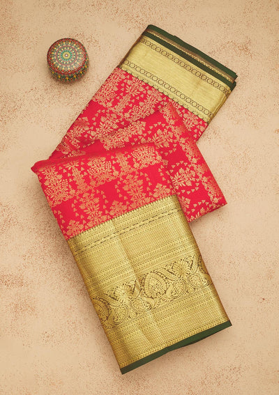 Red Zariwork Pure Silk Saree-Koskii