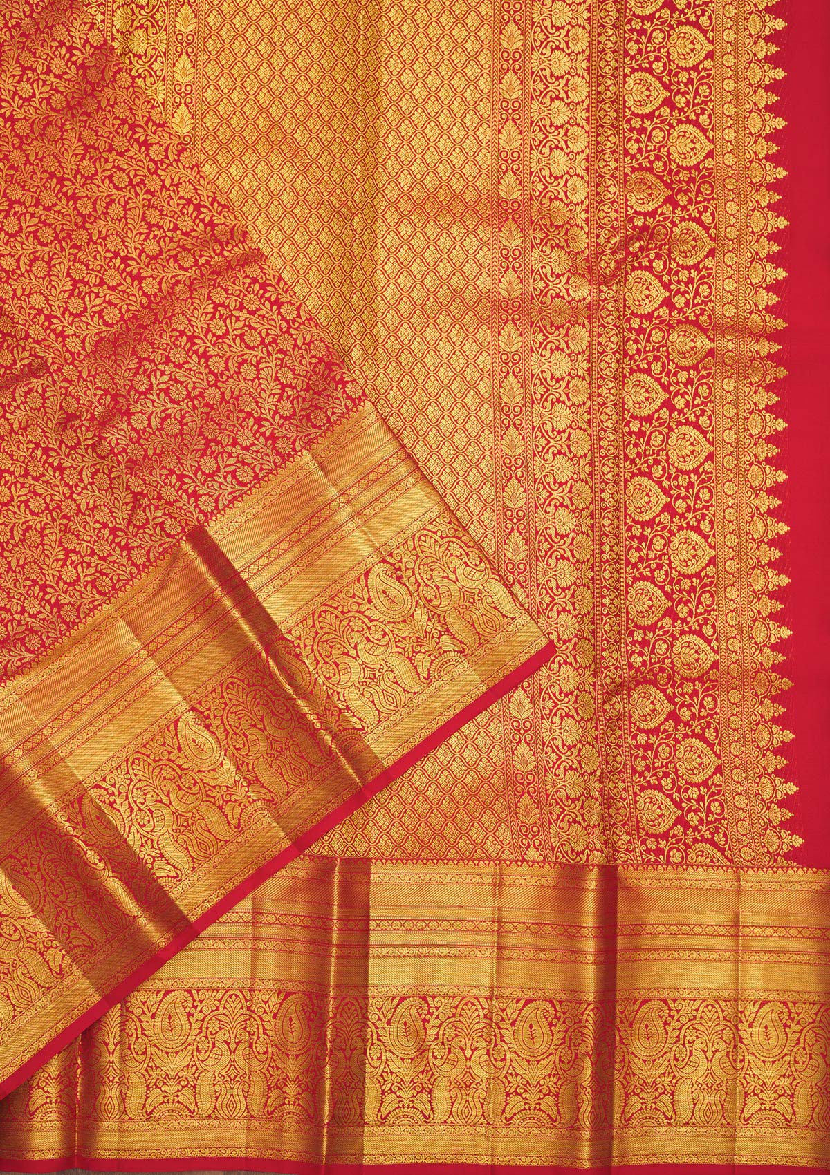 Red Zariwork Pure Silk Saree-Koskii