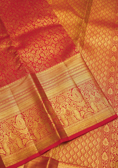 Red Zariwork Pure Silk Saree-Koskii