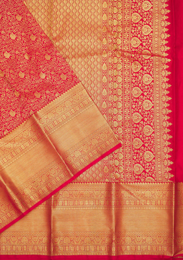 Red Zariwork Pure Silk Saree-Koskii
