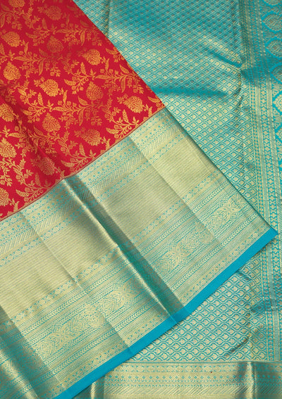 Red Zariwork Pure Silk Saree-Koskii