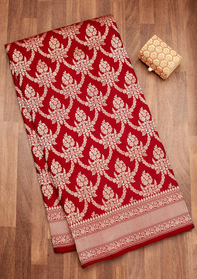 Red Zariwork Pure Silk Saree-Koskii