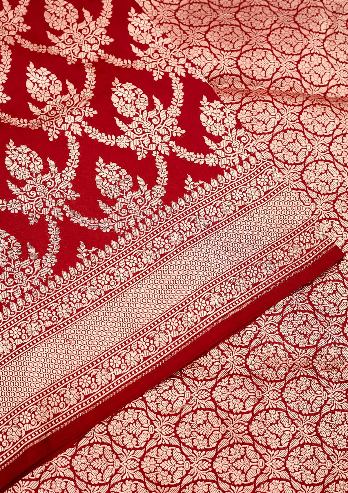 Red Zariwork Pure Silk Saree-Koskii