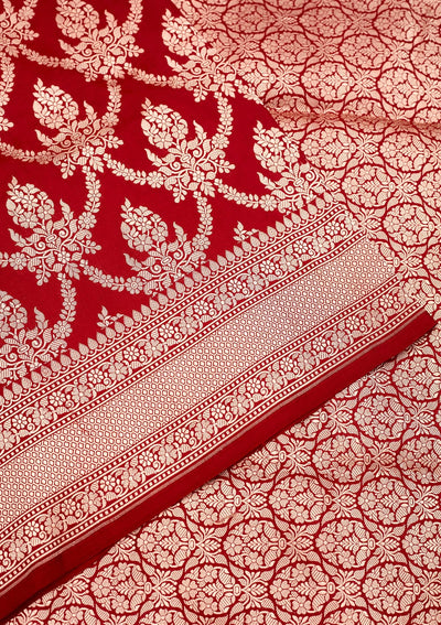 Red Zariwork Pure Silk Saree-Koskii