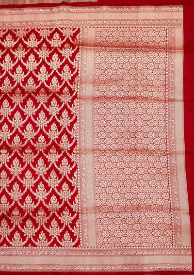 Red Zariwork Pure Silk Saree-Koskii
