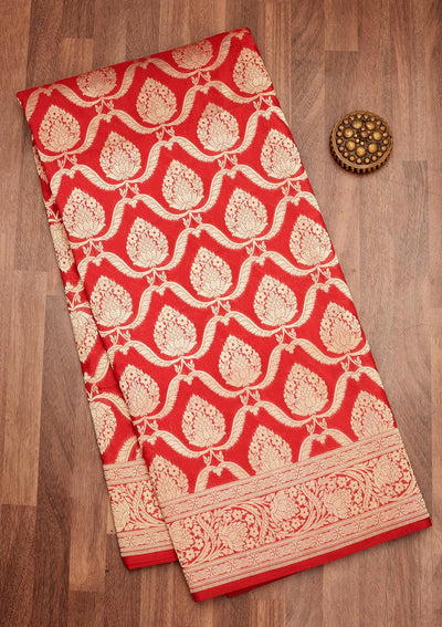 Red Zariwork Pure Silk Saree-Koskii
