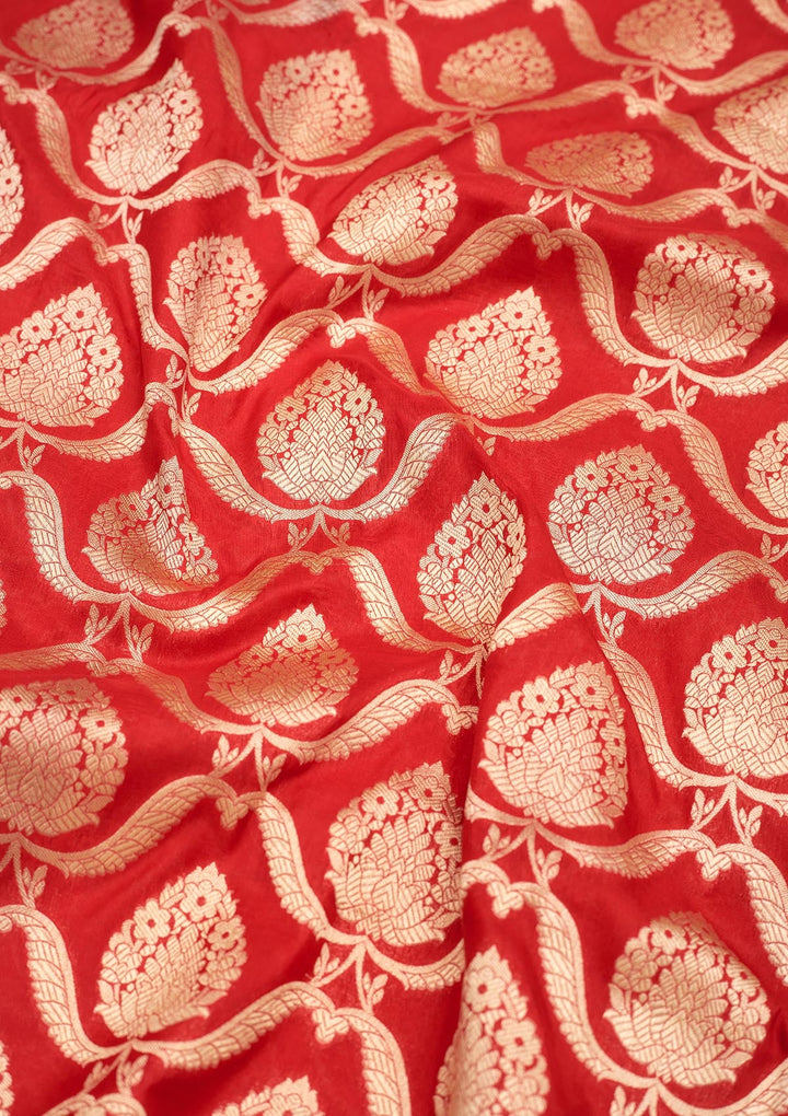 Red Zariwork Pure Silk Saree-Koskii