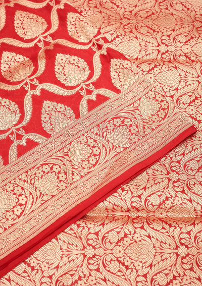 Red Zariwork Pure Silk Saree-Koskii