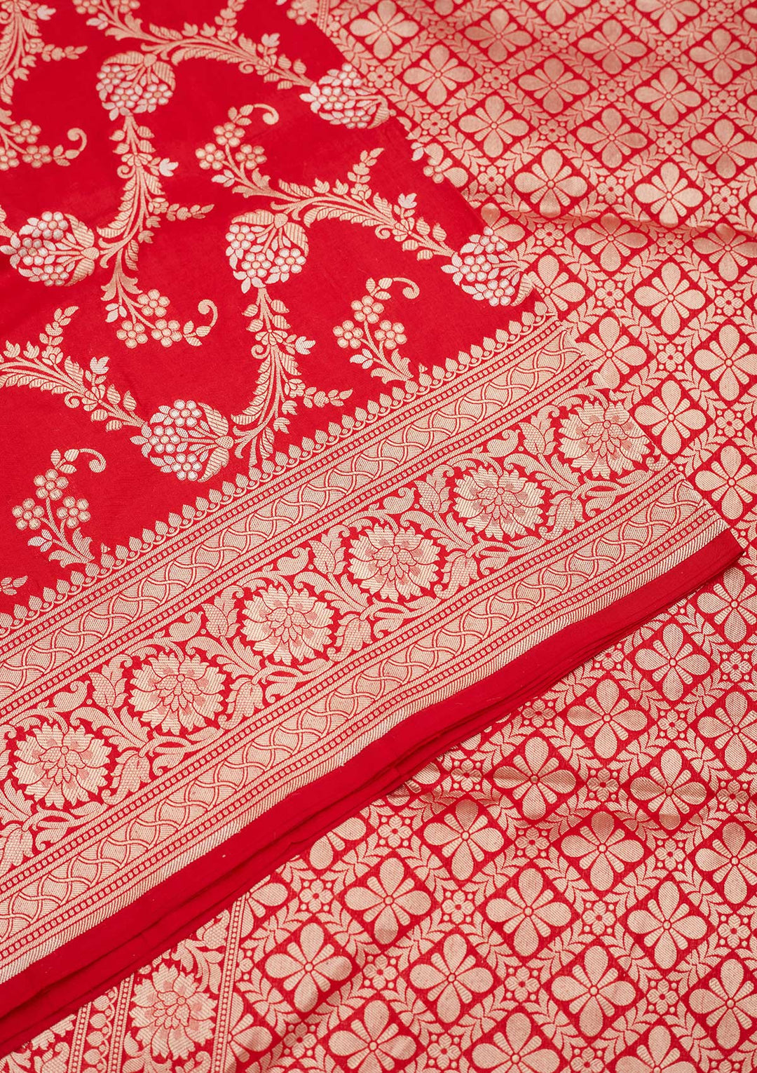 Red Zariwork Pure Silk Saree-Koskii