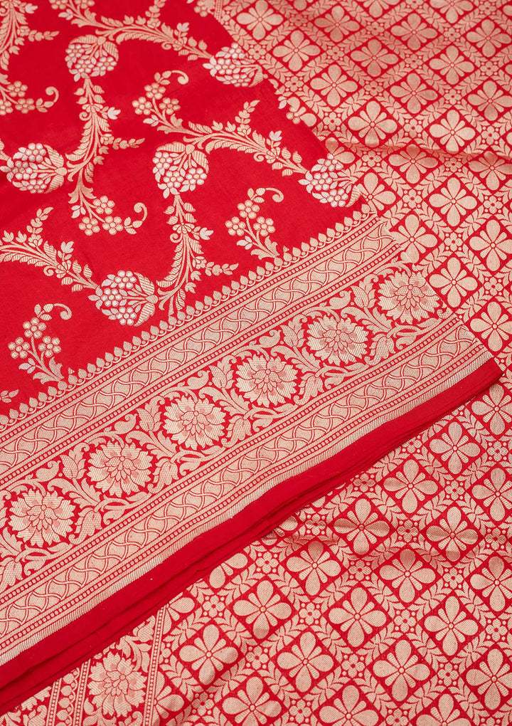 Red Zariwork Pure Silk Saree-Koskii