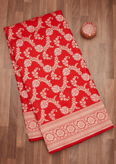 Red Zariwork Pure Silk Saree-Koskii