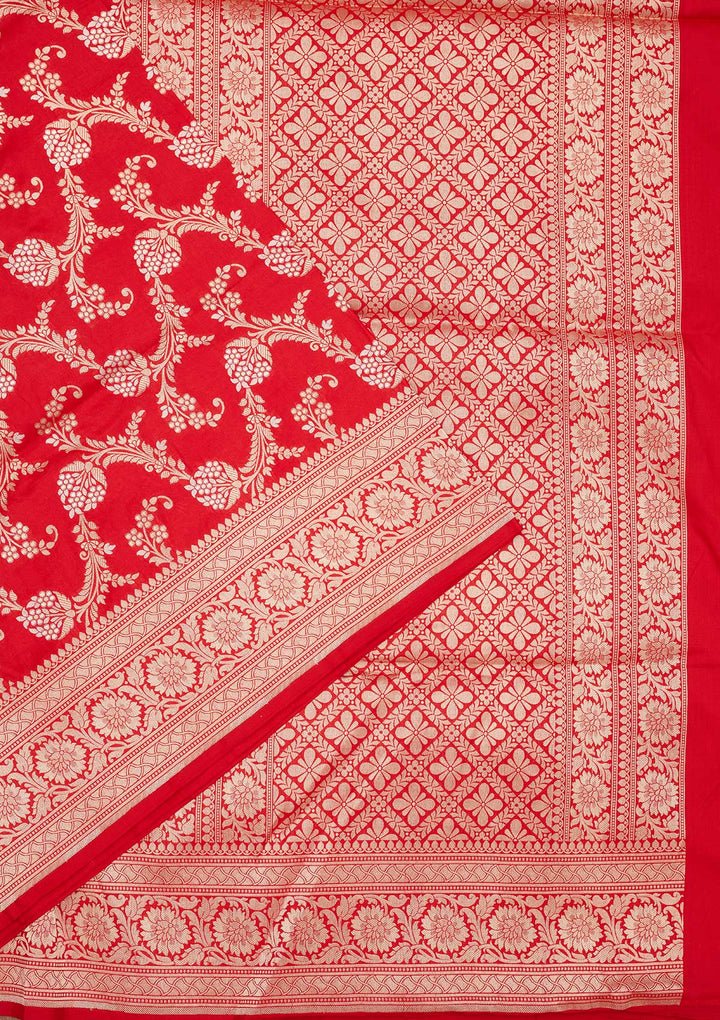 Red Zariwork Pure Silk Saree-Koskii