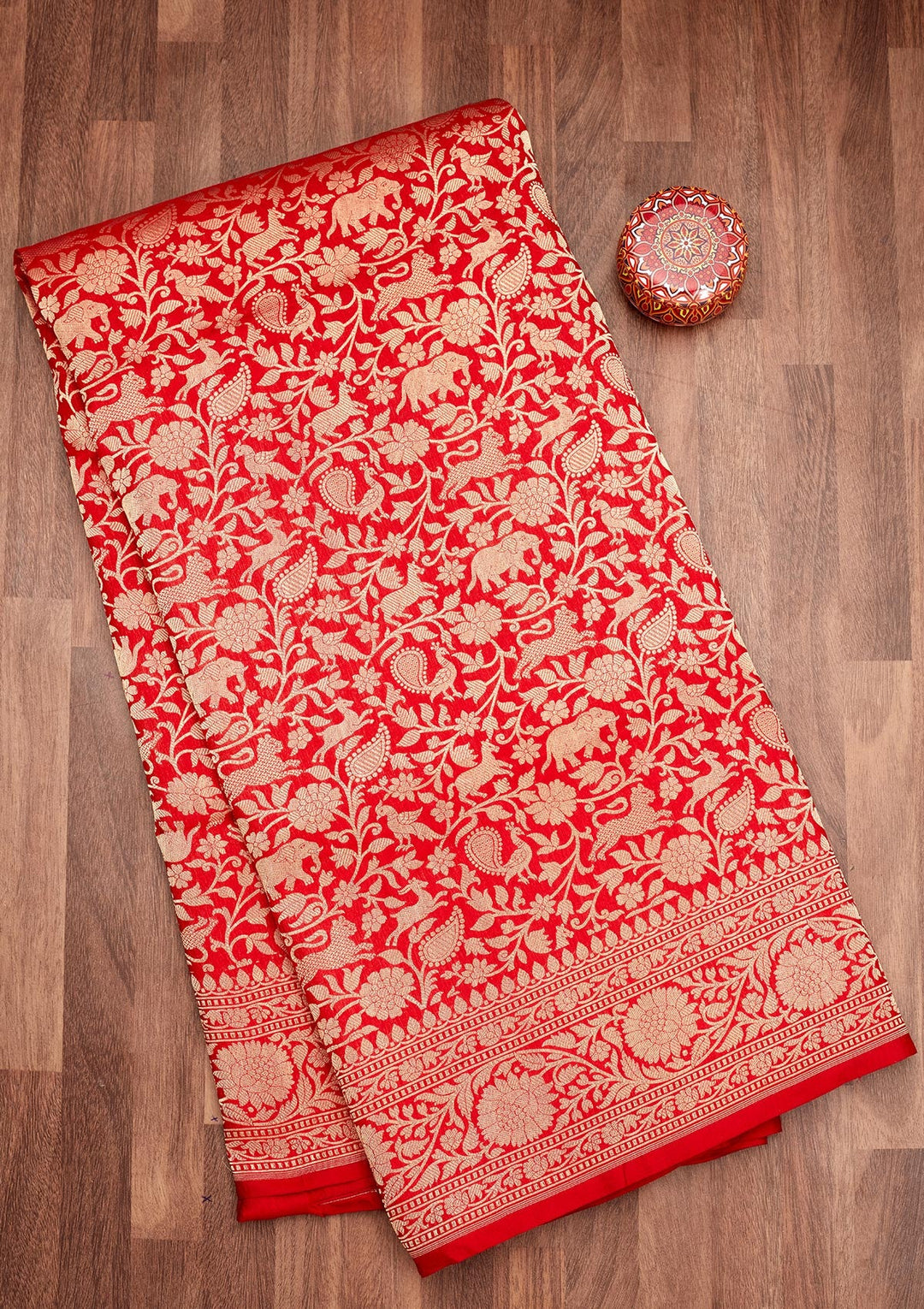 Red Zariwork Pure Silk Saree-Koskii