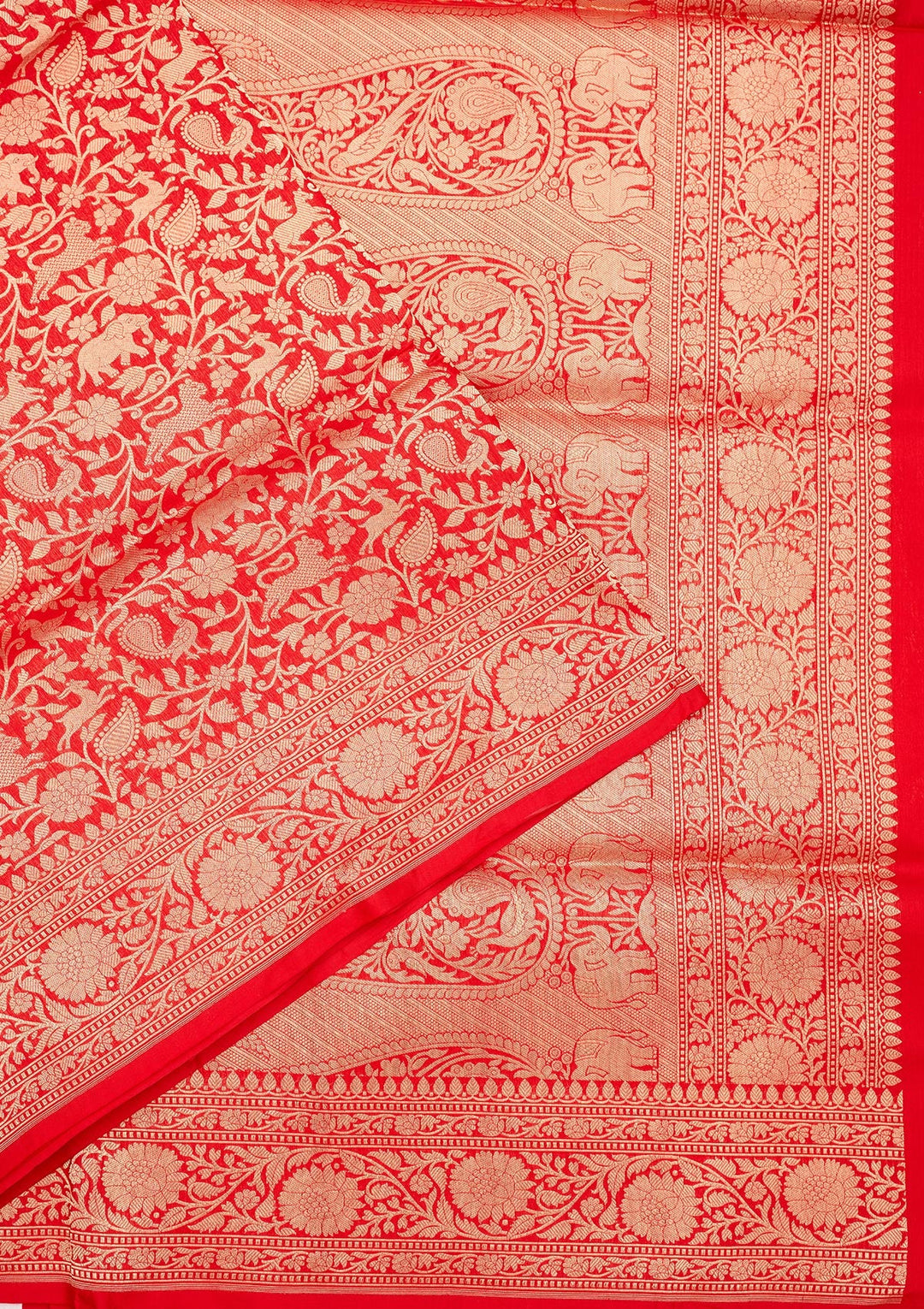 Red Zariwork Pure Silk Saree-Koskii