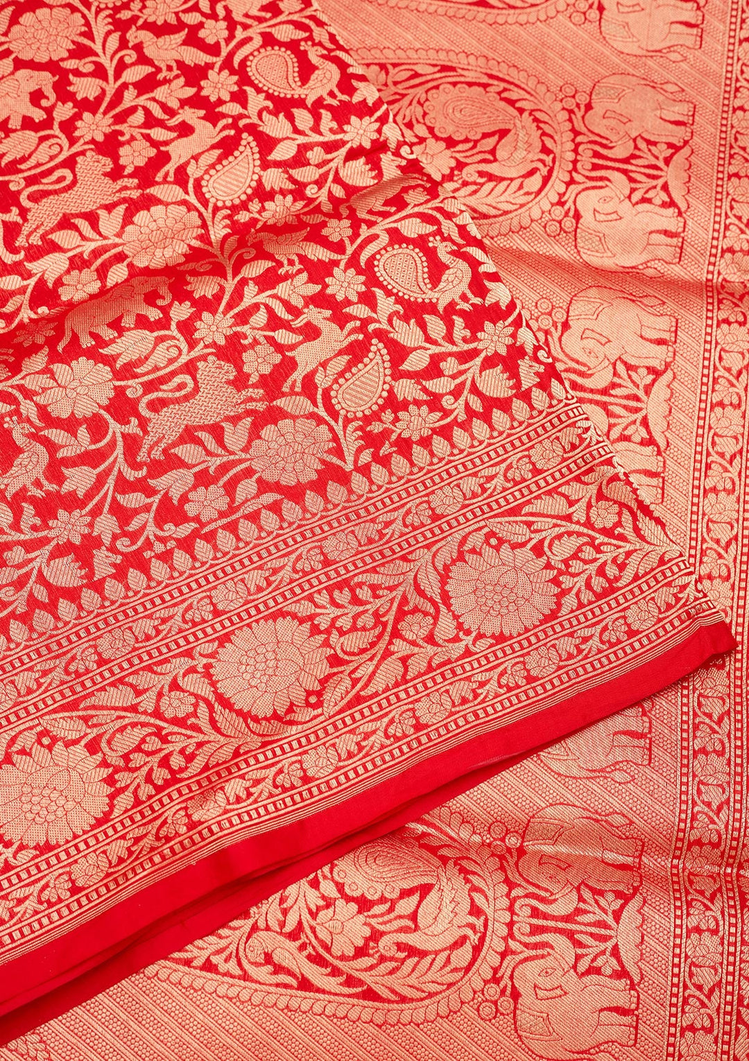 Red Zariwork Pure Silk Saree-Koskii
