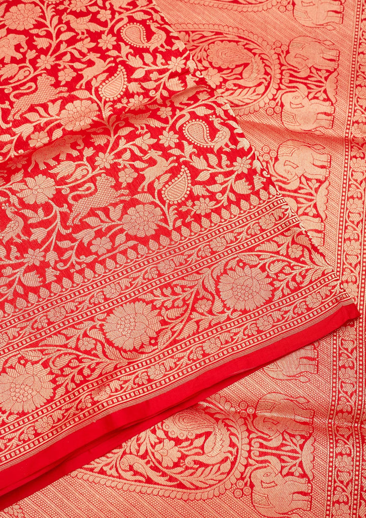 Red Zariwork Pure Silk Saree-Koskii