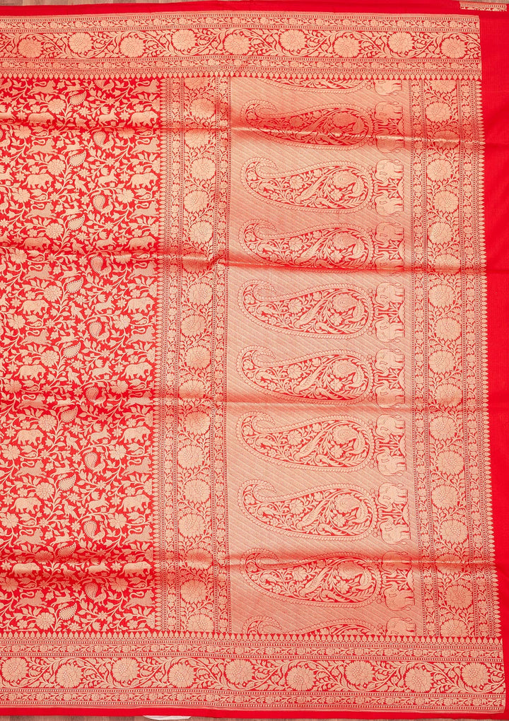 Red Zariwork Pure Silk Saree-Koskii