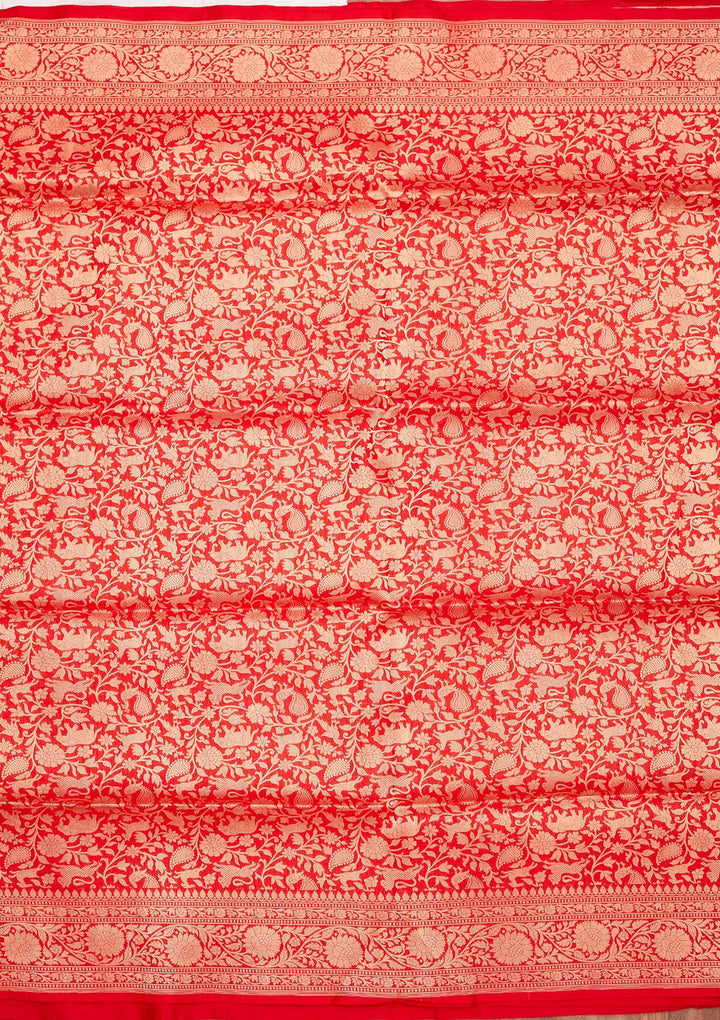 Red Zariwork Pure Silk Saree-Koskii