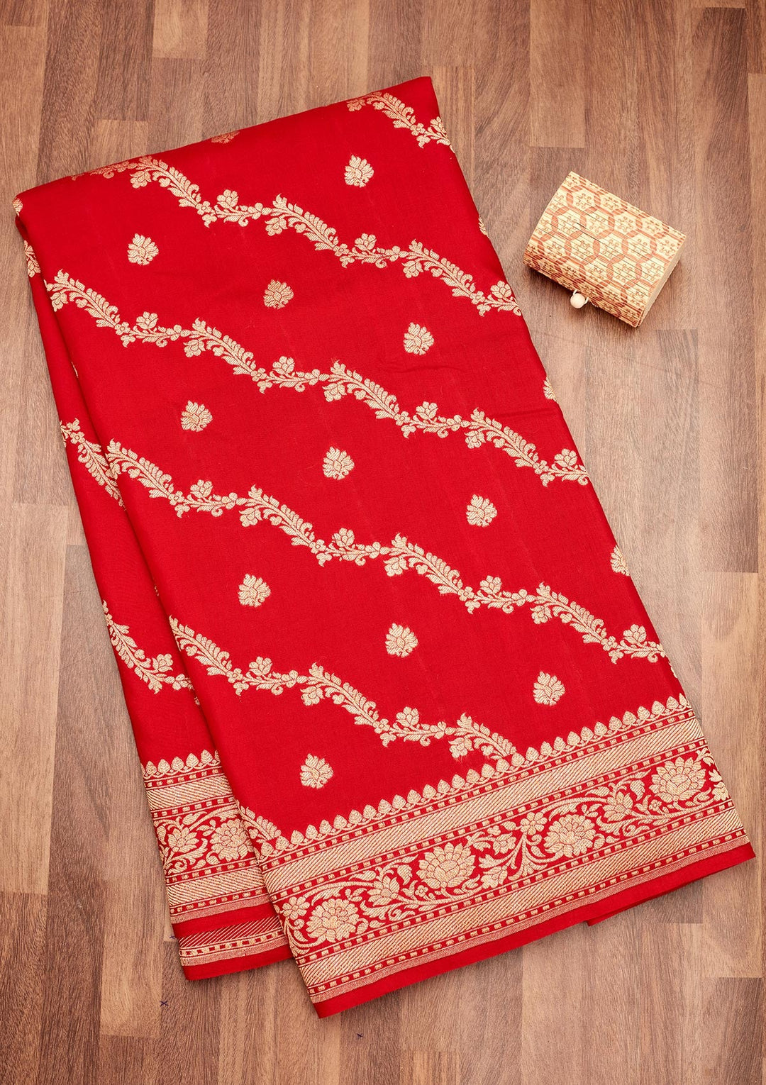 Red Zariwork Pure Silk Saree-Koskii