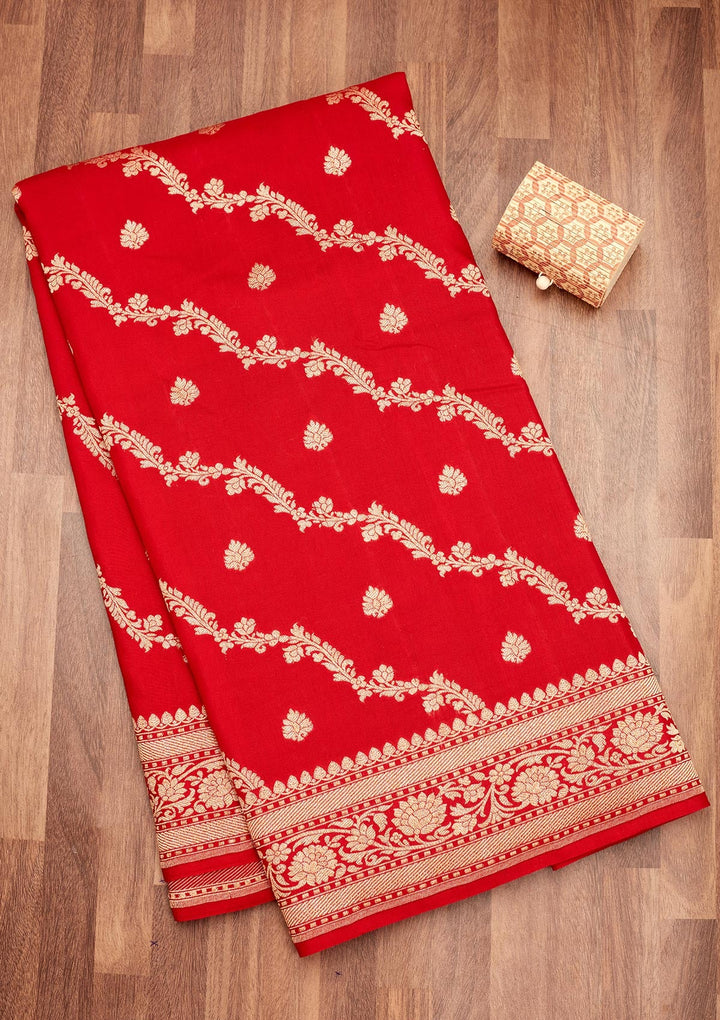 Red Zariwork Pure Silk Saree-Koskii