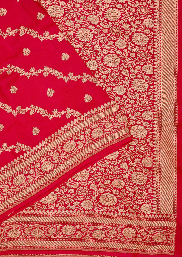 Red Zariwork Pure Silk Saree-Koskii
