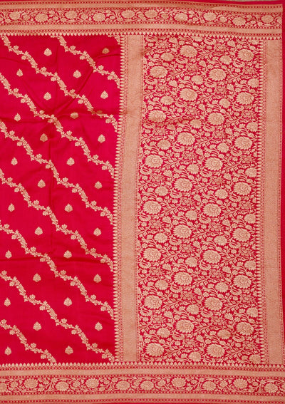 Red Zariwork Pure Silk Saree-Koskii
