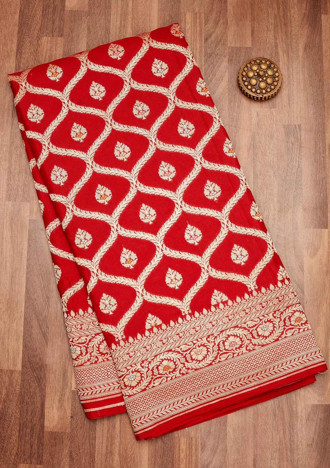 Red Zariwork Pure Silk Saree-Koskii