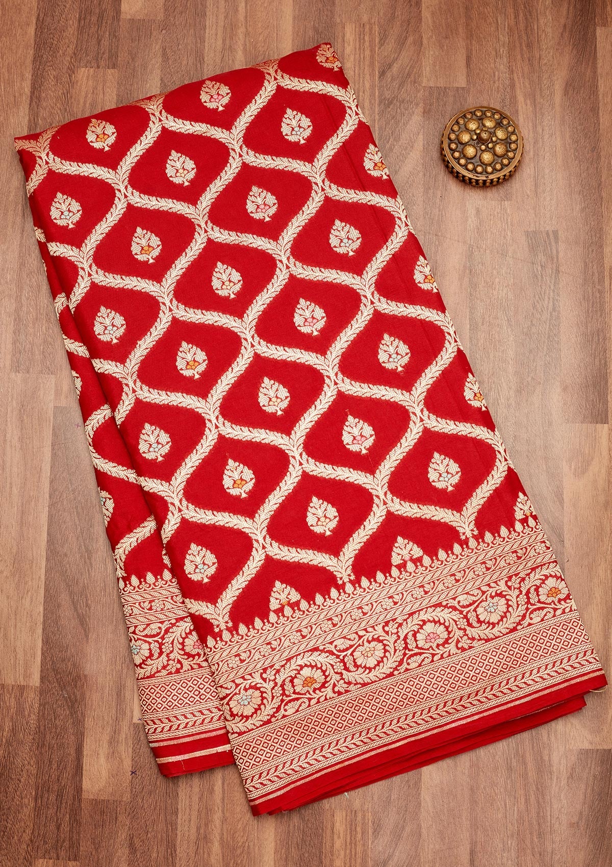 Red Zariwork Pure Silk Saree-Koskii
