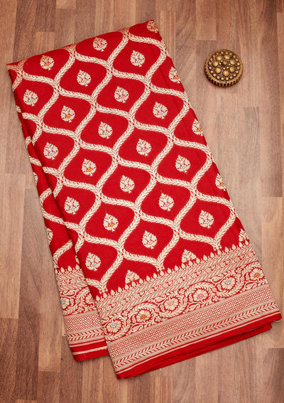 Red Zariwork Pure Silk Saree-Koskii
