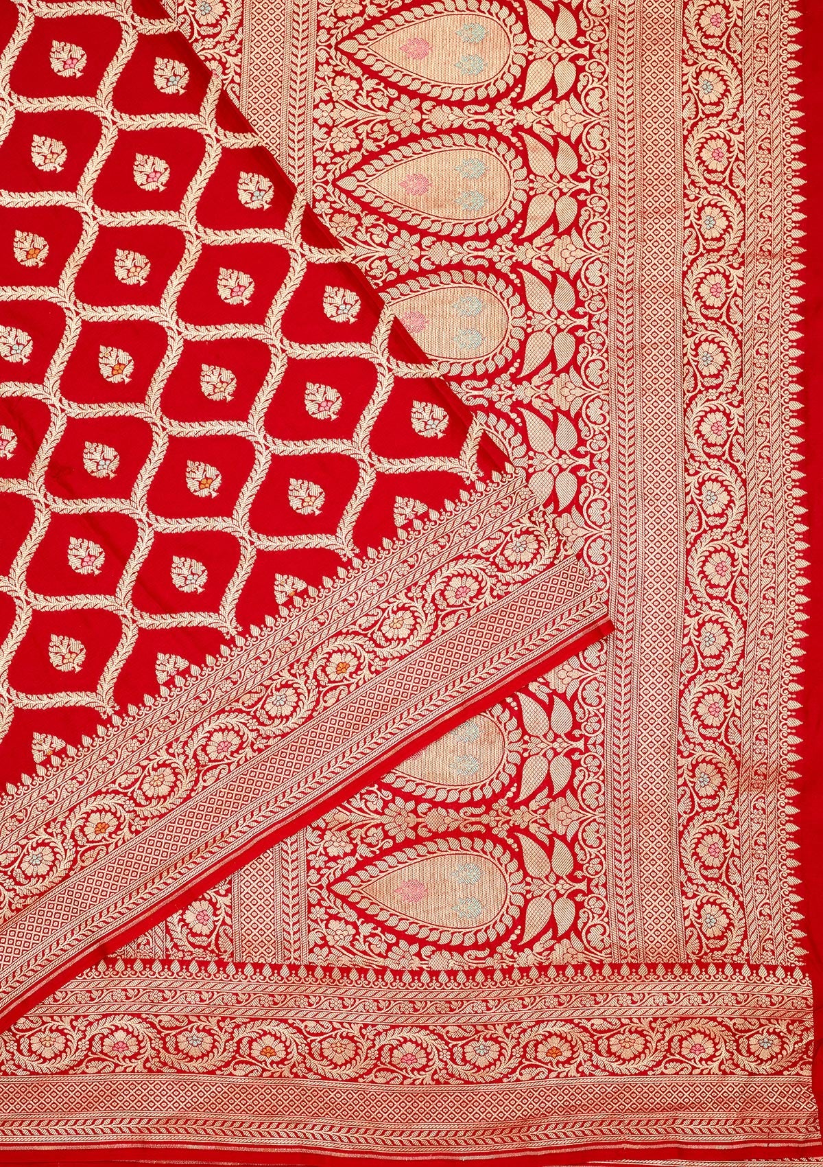 Red Zariwork Pure Silk Saree-Koskii