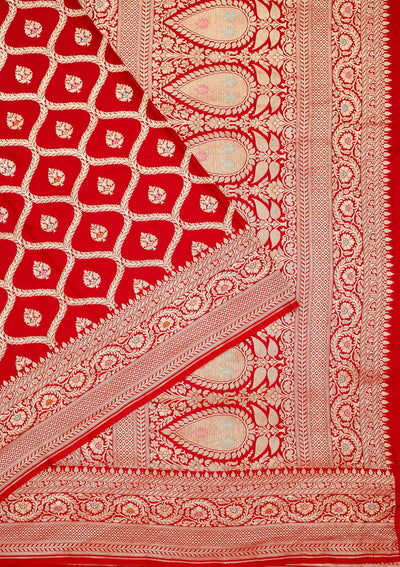 Red Zariwork Pure Silk Saree-Koskii