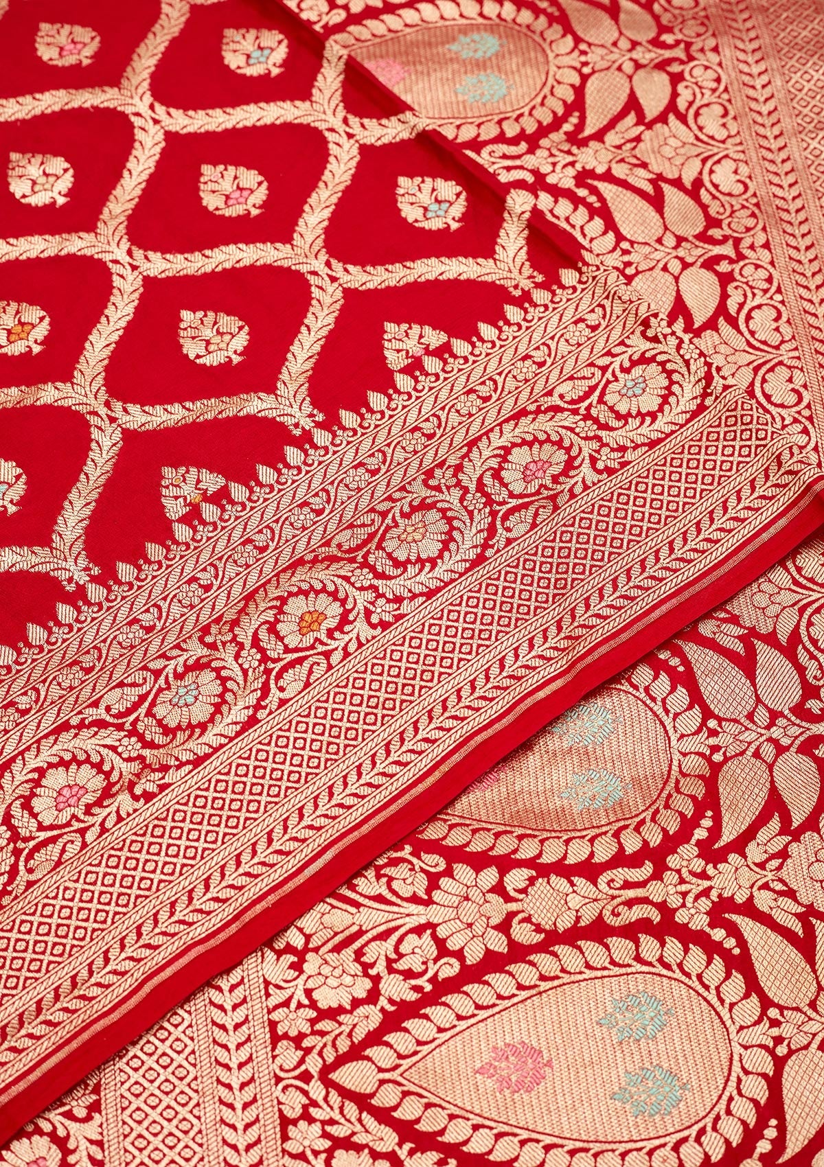 Red Zariwork Pure Silk Saree-Koskii