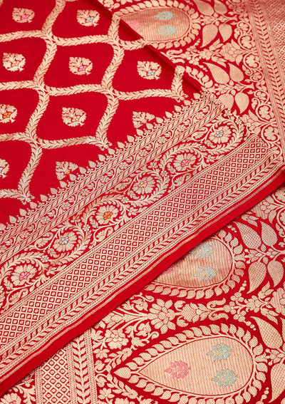 Red Zariwork Pure Silk Saree-Koskii