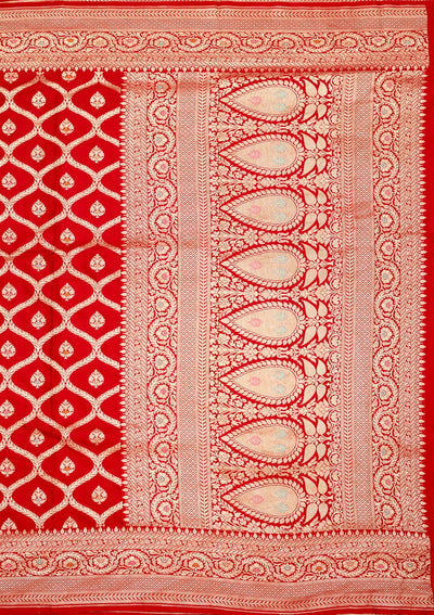 Red Zariwork Pure Silk Saree-Koskii
