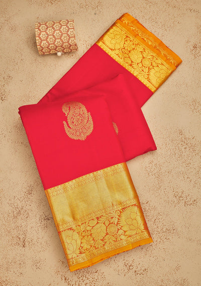 Red Zariwork Pure Silk Saree-Koskii