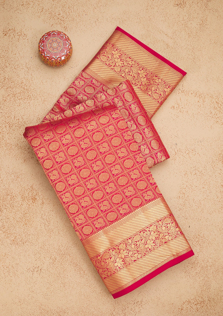 Red Zariwork Pure Silk Saree-Koskii